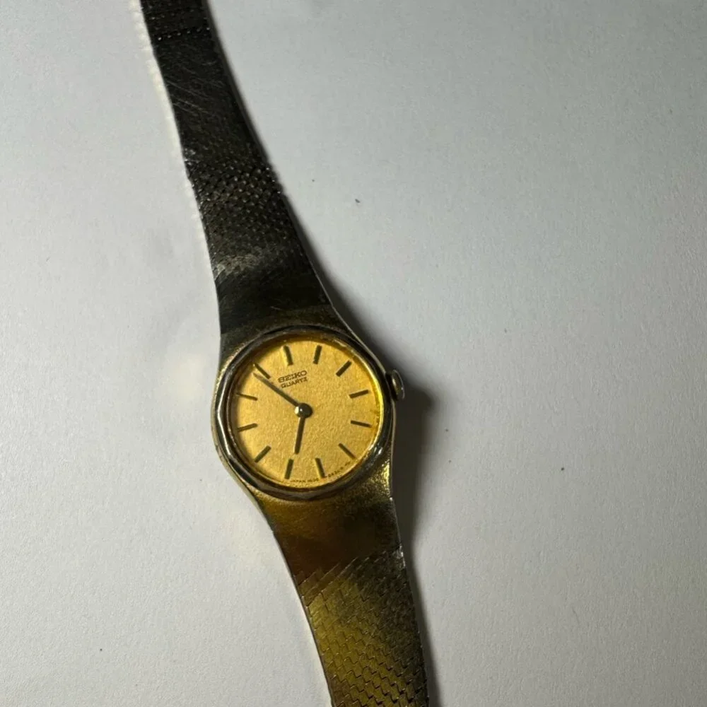 Seiko Quartz Watch Women 1400-0089 Gold Dial Bracelet Band Repair Not Working